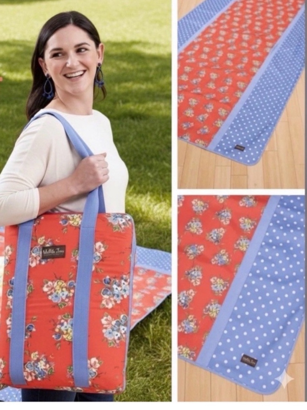 Matilda Jane Floral Picnic Blanket with Blue Trim